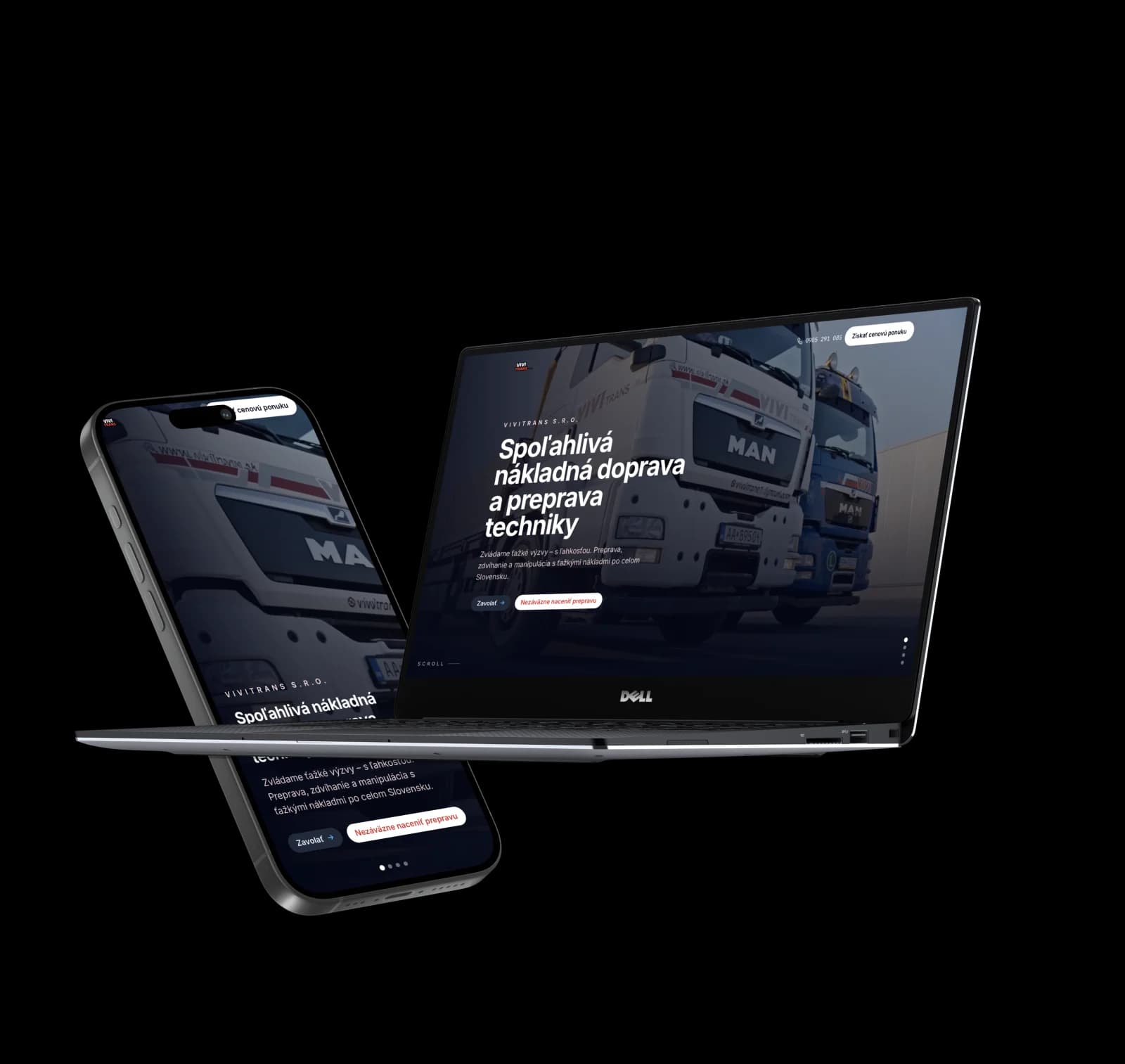 Web VIVI TRANS pre nákladnú dopravu na mobile a notebooku
